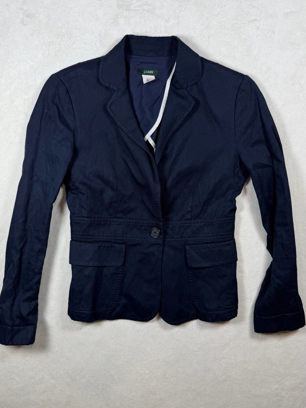 J. Crew Size 0 Navy Cotton Blend Blazer - Single-Button Women's Jacket